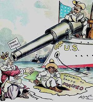 <p>Roosevelt&apos;s 1904 extension of the Monroe Doctrine, stating that the United States has the right to protect its economic interests in South And Central America by using military force.</p>