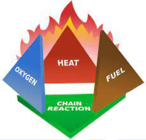 <ol><li><p>A fuel must be present</p></li><li><p>Oxygen must be available in sufficient quantity to combine with the fuel</p></li><li><p>Heat must be applied to initiate the combustion, and sufficient heat must be generated to sustain the reaction</p></li></ol>