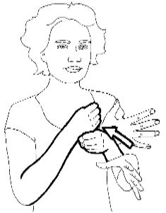 <p>Hold both hands in front of your chest with fingers open and curved, then bring them together into fists with one hand resting on the other</p>