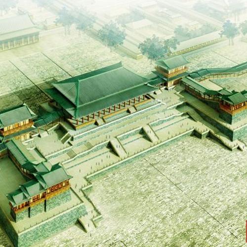 <p>from the tang dynasty in imperial china; such is the layout of the emperor’s house and consists of three great&nbsp;halls</p><p>features a central entryway, high platforms, covered walkways, and lots of wooden post and lintel systems that would support the curved roofs</p>