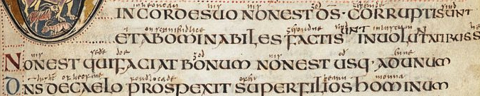 <ul><li><p>flat-topped rounded d</p></li><li><p>rounded m</p></li><li><p>rounded E with finials</p></li><li><p>capital A with a sloping ascender, and a curly loop instead of an angular shape with a crossbar</p></li><li><p>majuscule letter forms</p></li><li><p>h appears as a lowercase (often only letter to appear as such)</p></li><li><p>angular N</p></li><li><p>mixture of rounded and angular forms</p></li><li><p>square aspect</p></li></ul><p></p><p>Image: 8th century, Vespasian Psalter</p>