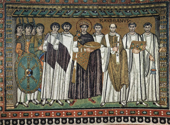<p>(Byzantine) Court of Justinian and Court of Theodora, Basilica of San Vitale: Made in-</p>