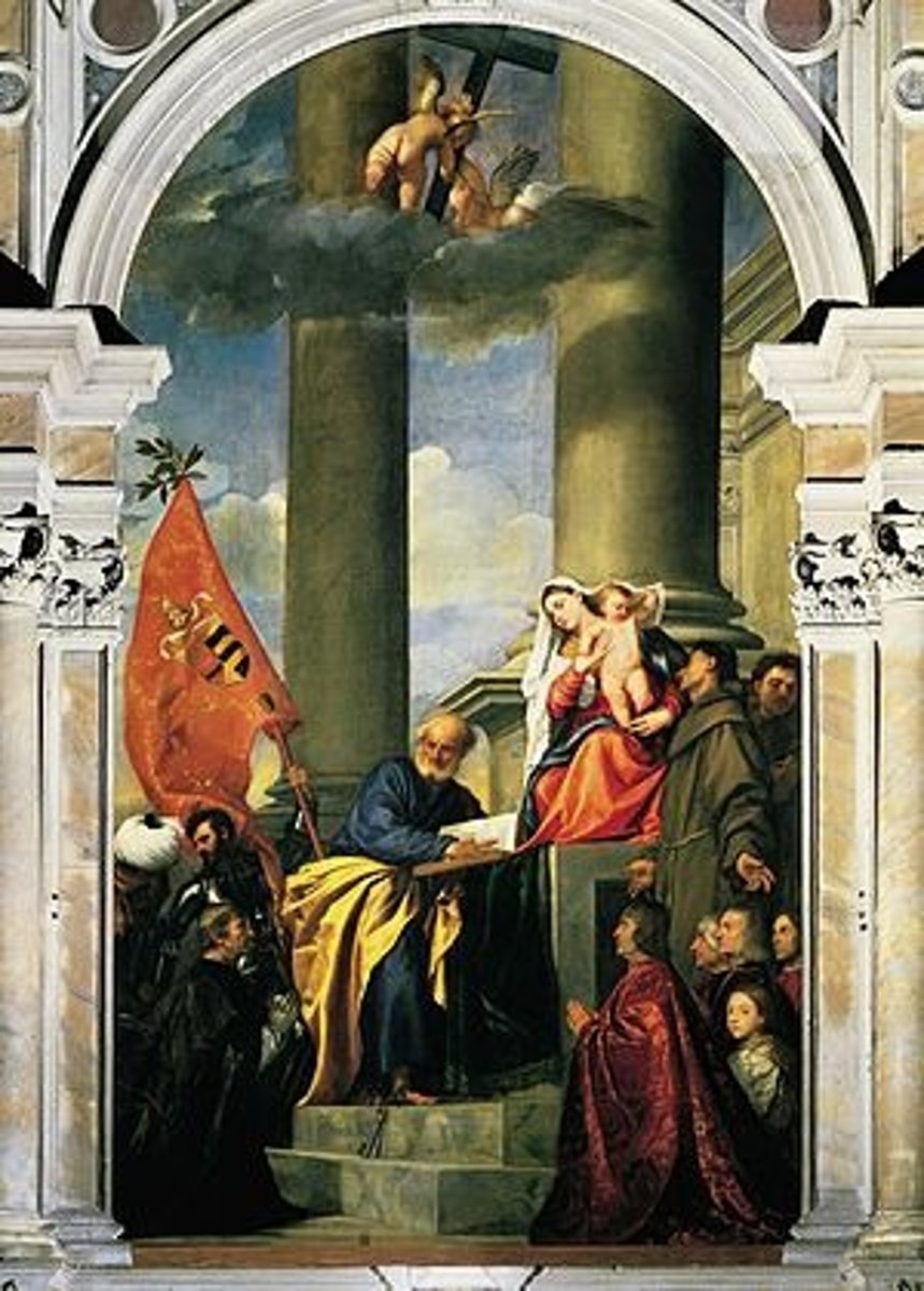 <p>A Renaissance painter in Venice, used vivid color, sfumato, and movement. (Titian used a red oil base to create a luminous image (Venetian glow))</p>