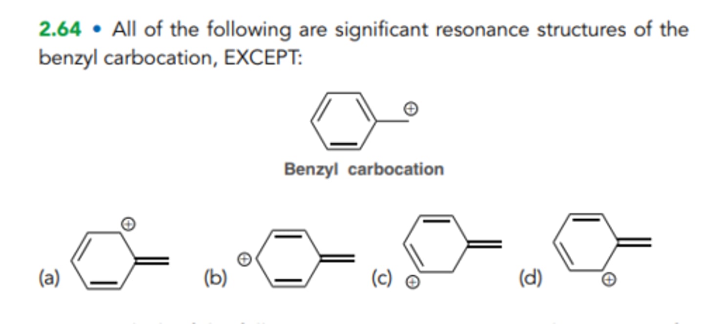 <p>All of the following are significant resonance structures of the benzyl carbocation, EXCEPT:</p>