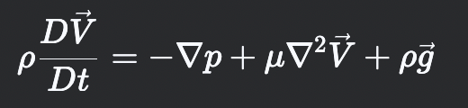 <p>Newtons 2nd law for fluids, Balances inertia with pressure, viscous, and body forces</p>
