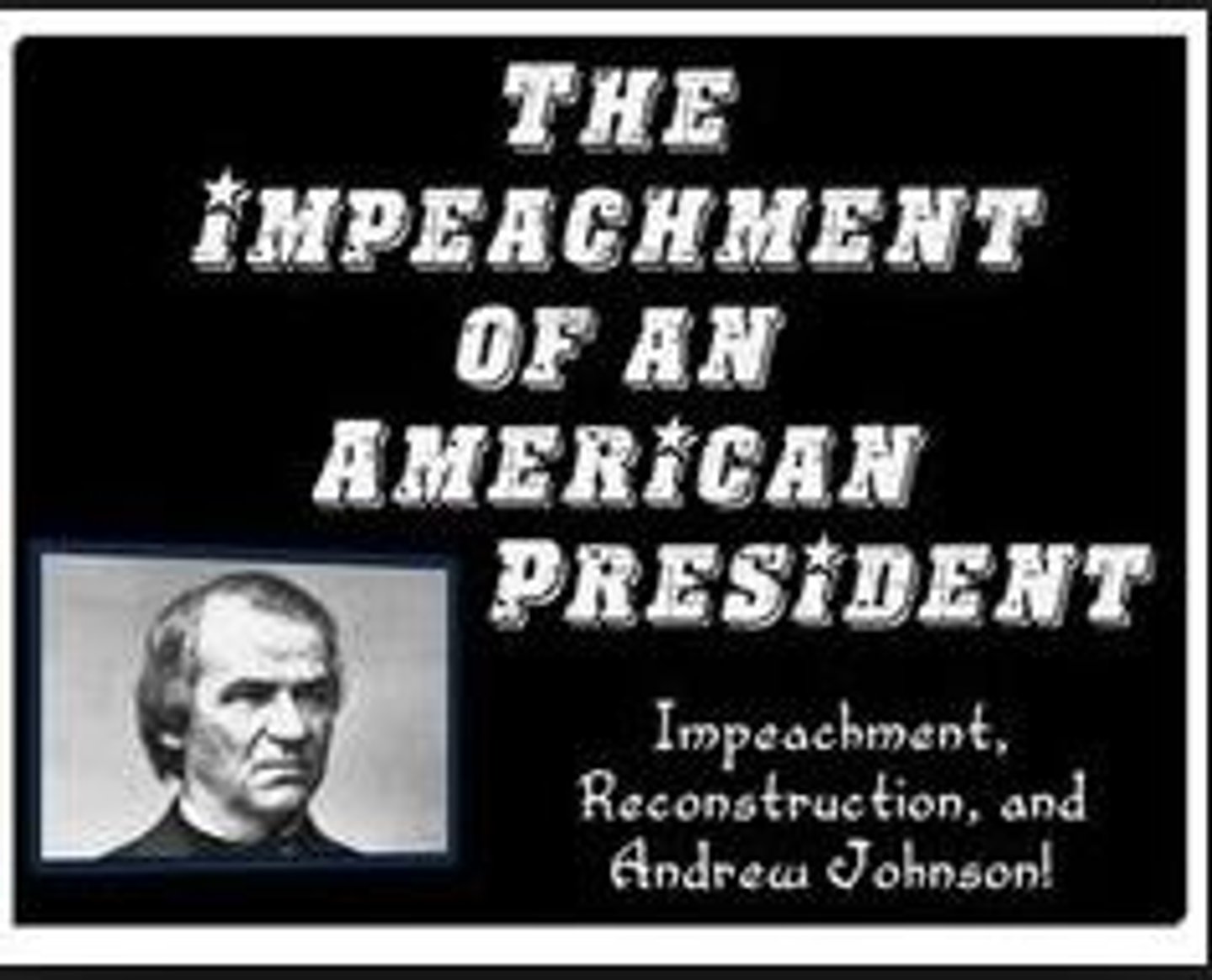 <p>Johnson violated Tenure of Office Act; impeached but not removed.</p>