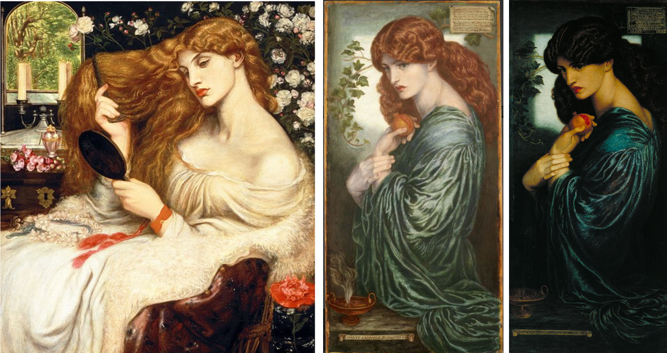 <ul><li><p><span>one of the founders of the Pre-Raphaelite Movement</span></p></li><li><p><span>His style eventually became all-consumed with the idea of female beauty, his “stunner” women</span></p></li><li><p><span><strong>Lady Lilith</strong></span></p></li><li><p><span><strong>Prosperine</strong></span></p></li></ul><p></p>