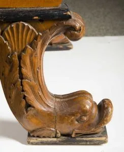 <p>Carved foot in shape of a stylized fish; Particularly popular in the British Regency Style</p>