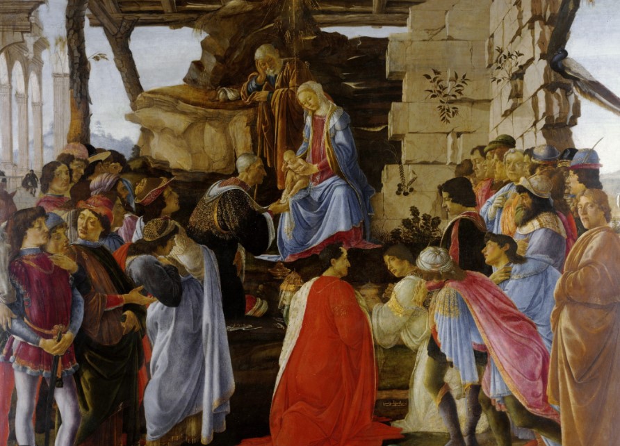 <p>Adoration of the magi, tempera and oil on pastel, Botticelli, 1475-1476, Galleria degli uffizi, Florence, italy</p>