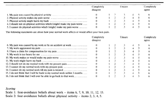 <p>what is fear avoid ance beliefs questionnaire (FABQ) </p>