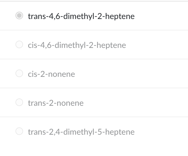 <p>&nbsp;</p><p>trans-4,6-dimethyl-2-heptene</p>