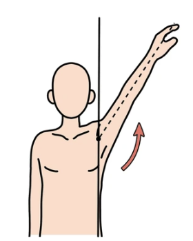 <p>movement of a part away from the central axis of the body, lateral movement </p>