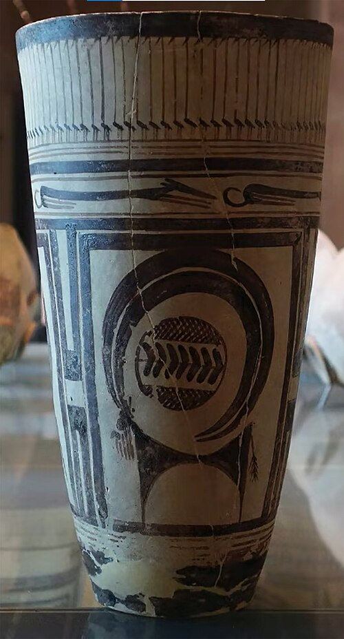 <p>Beaker with ibex motifs</p><ul><li><p>Susa, Iran</p></li><li><p><span style="color: red">4.200 ~ 3.500 BCE</span></p></li><li><p>painted terra cotta</p></li></ul><p></p>