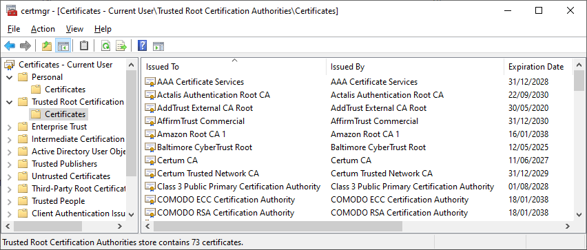<p><strong>Manager console (certmgr.msc)</strong></p>