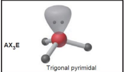 <p>Trigonal pyramidal<br>4 electron groups<br>bond angle of <109.5</p>