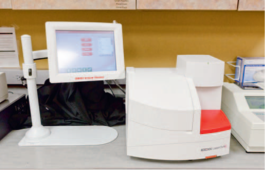 <p>Analyzes cells using focused laser beams to evaluate size, density, and light scatter.</p>