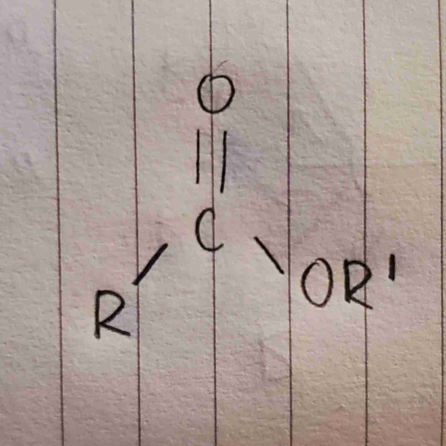 <p>where R and R’ are long chain hydrocarbons </p>