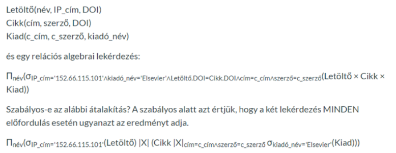 Adott egy adatbázisséma... Letöltő, Cikk, Kiad 
