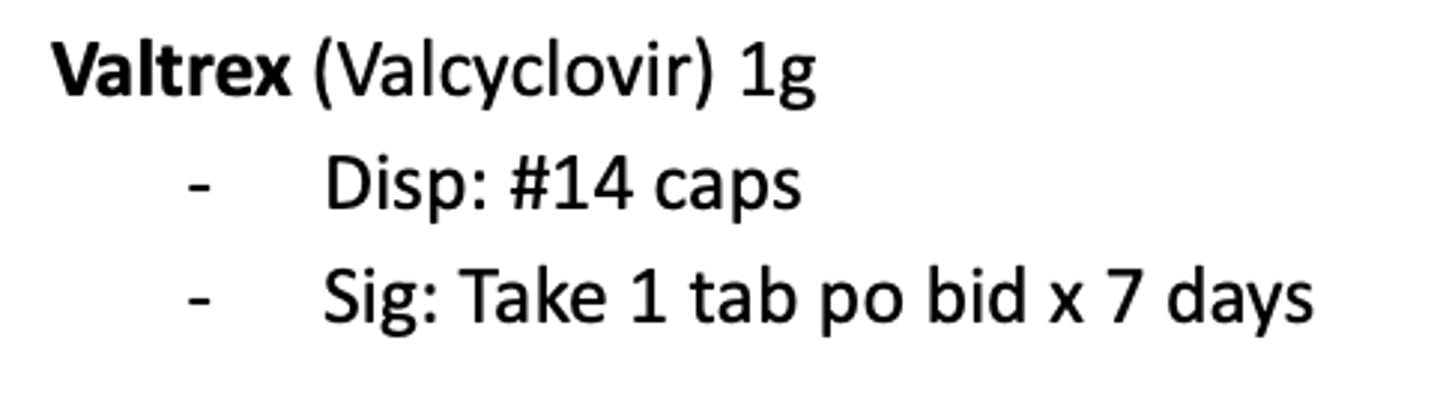<p>Ideal prescription for herpes Zoster?</p>