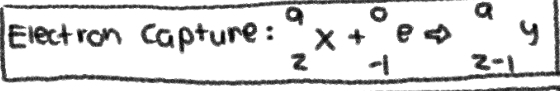 No Change in MASS NUMBER; -1 in ATOMIC NUMBER