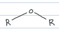 <p>A single oxygen attached to two “R” groups (oxygen in middle)</p>