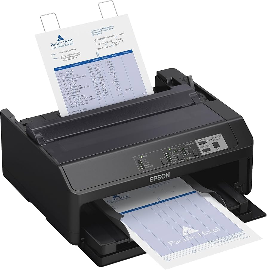 <p>Printers that create output by striking a ribbon against paper, such as dot matrix printers. </p>