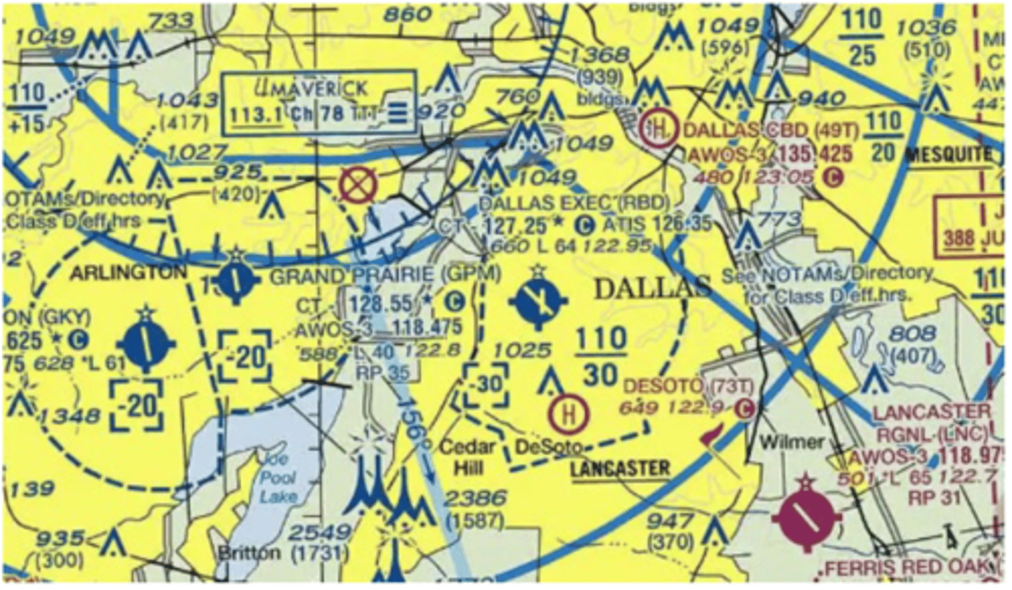 <p>127.25 MHz</p><p>This is denoted by the "C" inside the blue circle beside the frequency. 122.95 MHz is the UNICOM frequency and 126.35 MHz is the ATIS frequency.</p>