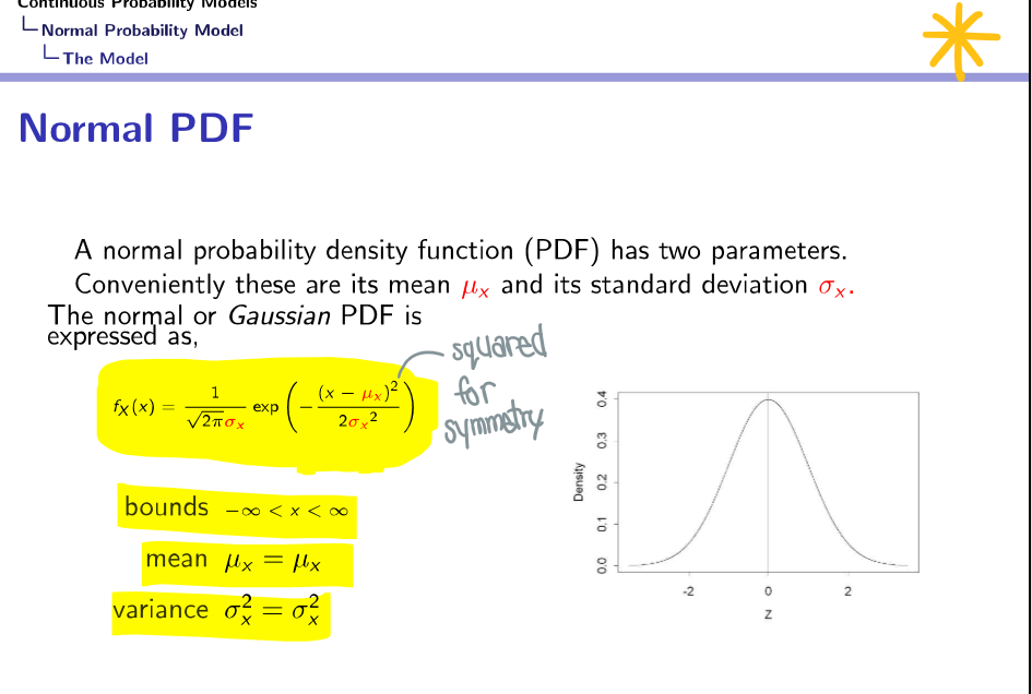 <p>Referred to as gaussian distribution or bell curve</p><p></p>