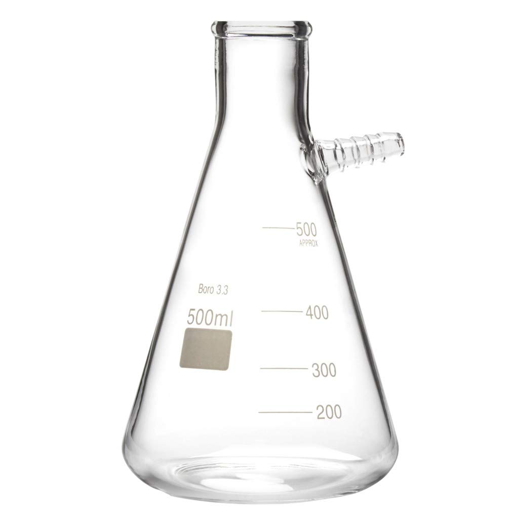 <p>A filtering flask, also known as a Büchner flask, is a laboratory glassware used for filtration. It consists of a round-bottom flask with a sidearm and a ground glass joint. The sidearm is connected to a vacuum source, and a Büchner funnel is placed on top of the flask. The flask is used to collect the filtrate while the vacuum helps to speed up the filtration process by pulling the liquid through the filter paper in the funnel. It is commonly used in chemistry and biology labs for separating solids from liquids.</p>