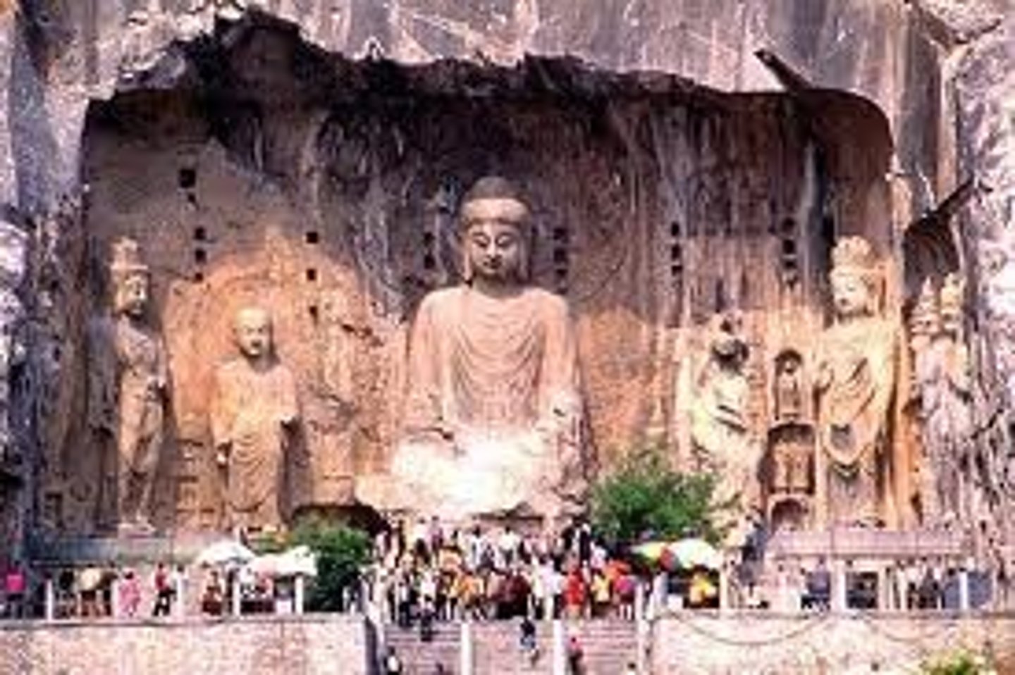 <p>Luoyang, China</p><p>Tang Dynasty</p><p>493-1127 CE</p><p>Form: Limestone</p><p>Function: A series of sculptures and caves. Built from the emperor's son to honor him</p><p>The Central Binyang Cave was commissioned by the Emperor's son to honor his father. The cave is cut deep into the limestone cliff side and contains several sculptures. The influence of Buddhism to ancient China is evident in the sculptures at the Longmen Caves in Luoyang, China.</p>