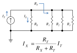 <p>Parallel resistors create a current divider, or splitter. For two parallel resistors, the fraction of the current in one resistor is just the ratio of the resistance of the second resistor to the sum of the resistances of the two resistors.</p>