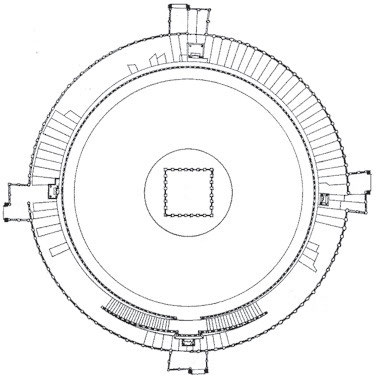 <ul><li><p>Pilgrimage site.</p></li><li><p>A Buddhist shrine, mound shaped and faced with dressed stone containing the relics of the Buddha.</p></li><li><p>The worshipper circumambulates the stupa clockwise along the base of the drum</p></li></ul>