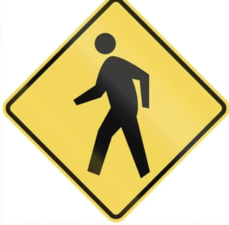 <p>This road sign means: </p><p>A. Pedestrian crossing</p><p>B. School crossing</p><p>C. Jogging area </p>