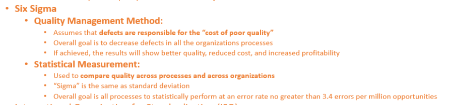 <ul><li><p>assumes that <strong>defects are responsible for the cost of poor quality</strong></p></li><li><p>used to <strong>compare quality across processes and across organizations</strong></p></li></ul><p></p>
