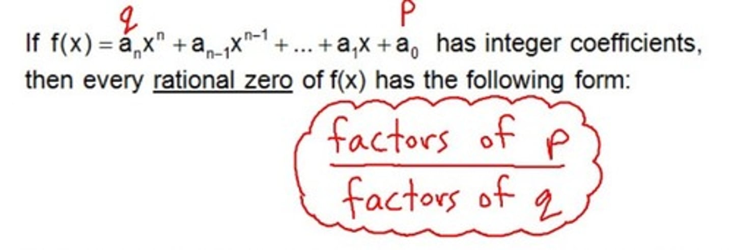 <p>a theorem that provides a complete list of all possible rational roots of a polynomial equation</p>
