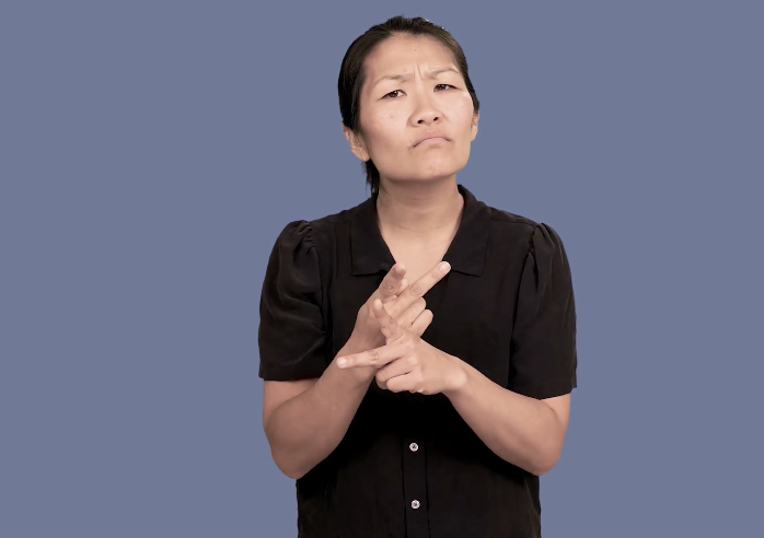 <p>Start with both hands in a “K” handshape; rotate the left hand in a circle and land that “K” on the right hand “K”; make sure to furrow your eyebrows</p>