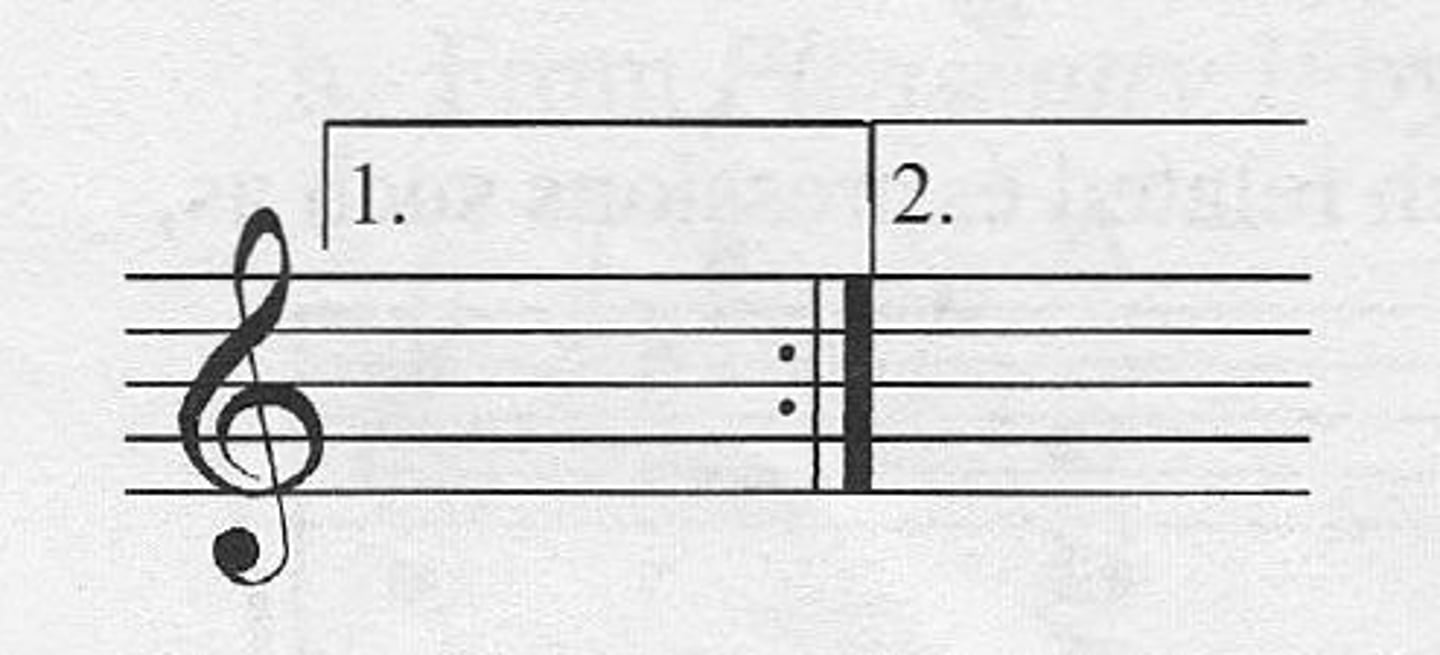 <p>Play the music with the first ending, then repeat the music; the second time through skip the first ending and play the second ending</p>