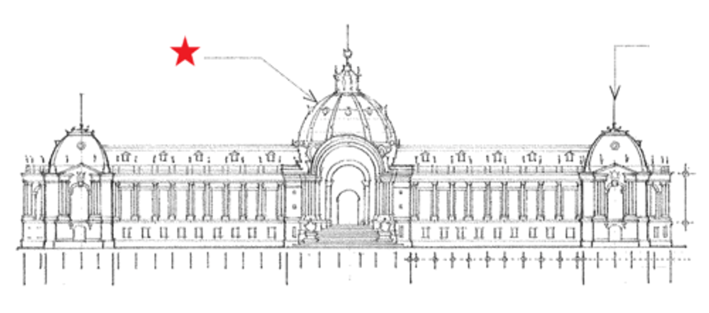 <p>in french architecture, a term describing the central element of a building as opposed to its subsidiary wings and pavilions</p>
