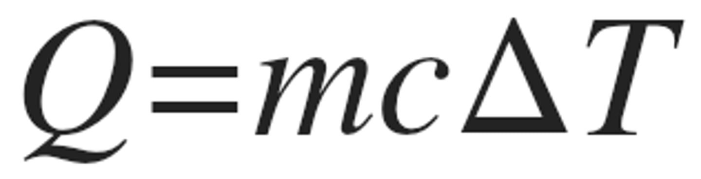 <p>q=mcAT, where m=mass, c=specific heat, T = change in temp.</p>