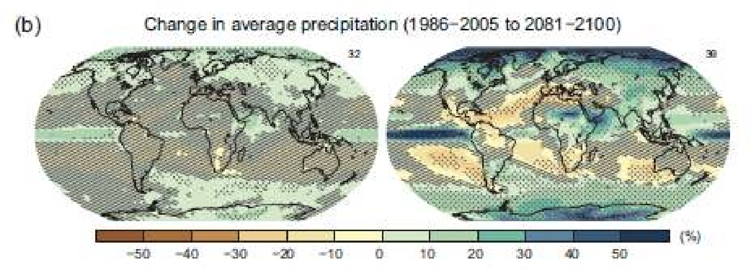 <p>The global water cycle will change, with increases in disparity between wet and dry regions, as well as wet and dry seasons, with some regional exceptions.</p>