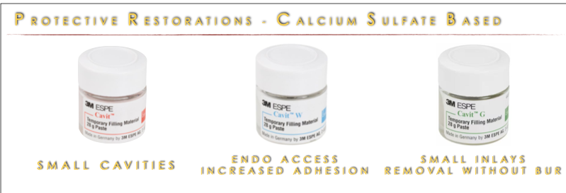 <ul><li><p>calcium sulfate zinc oxide sulfate&nbsp;&nbsp;</p></li><li><p class="p1">hygroscopic setting</p></li><li><p class="p1">high expansion</p></li><li><p class="p1">setting time 2 hrs</p></li><li><p class="p1">ex:&nbsp;Cavit</p></li><li><p class="p1">harden through <strong>hydration</strong>, not polymerization (water like saliva)</p></li><li><p class="p1">used for small cavities (use spoon exavator or carbide bur or cavitron to remove to avoid touching tooth structure), endo access and small inlays (no need for bur to remove)</p></li></ul><p></p>
