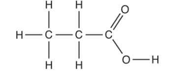 <p>State the shape and bond angle around a carbon atom in the alkyl group of propanoic acid. Explain the shape.</p>