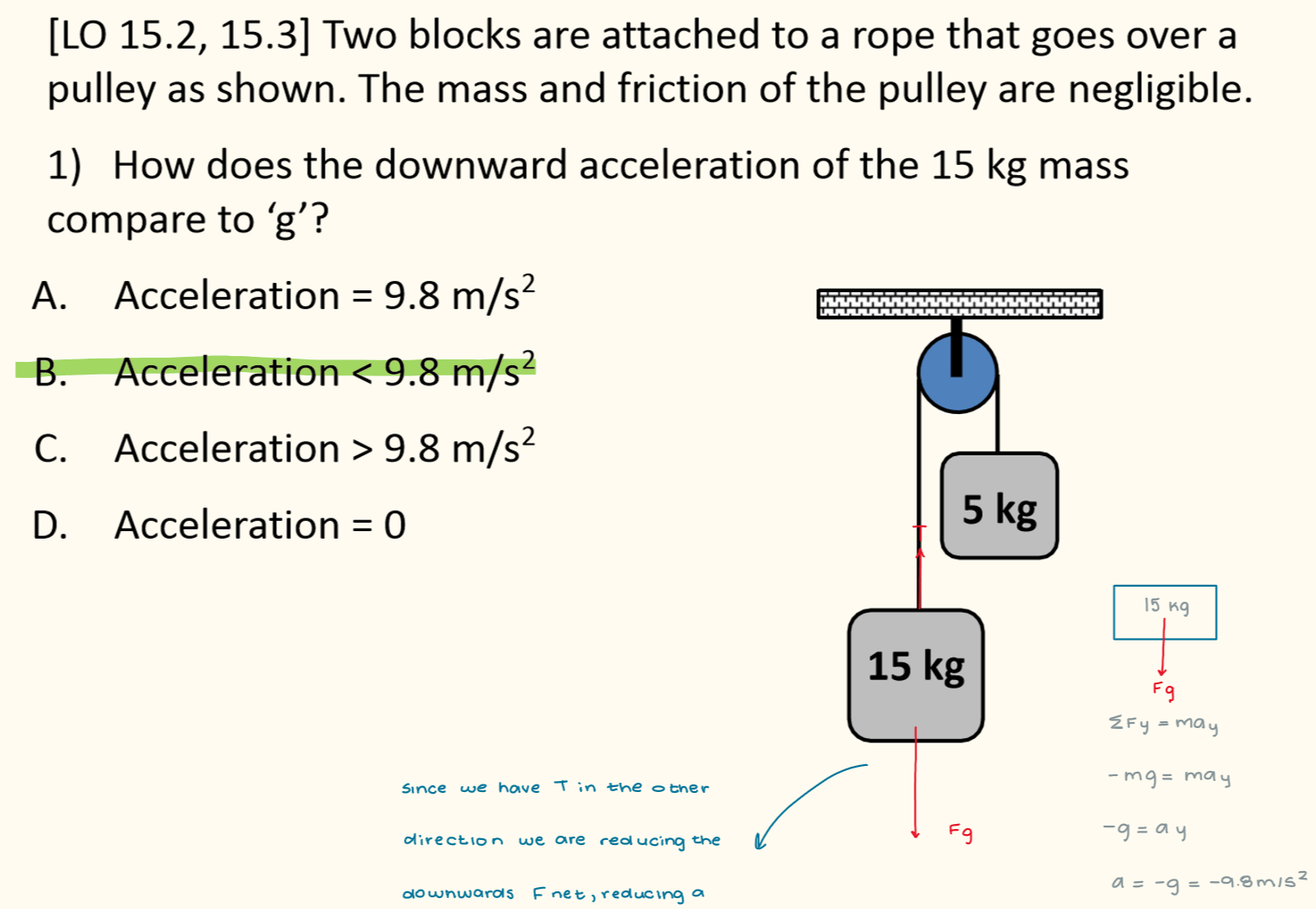 <p>acceleration &lt; 9.8 m/s²</p>