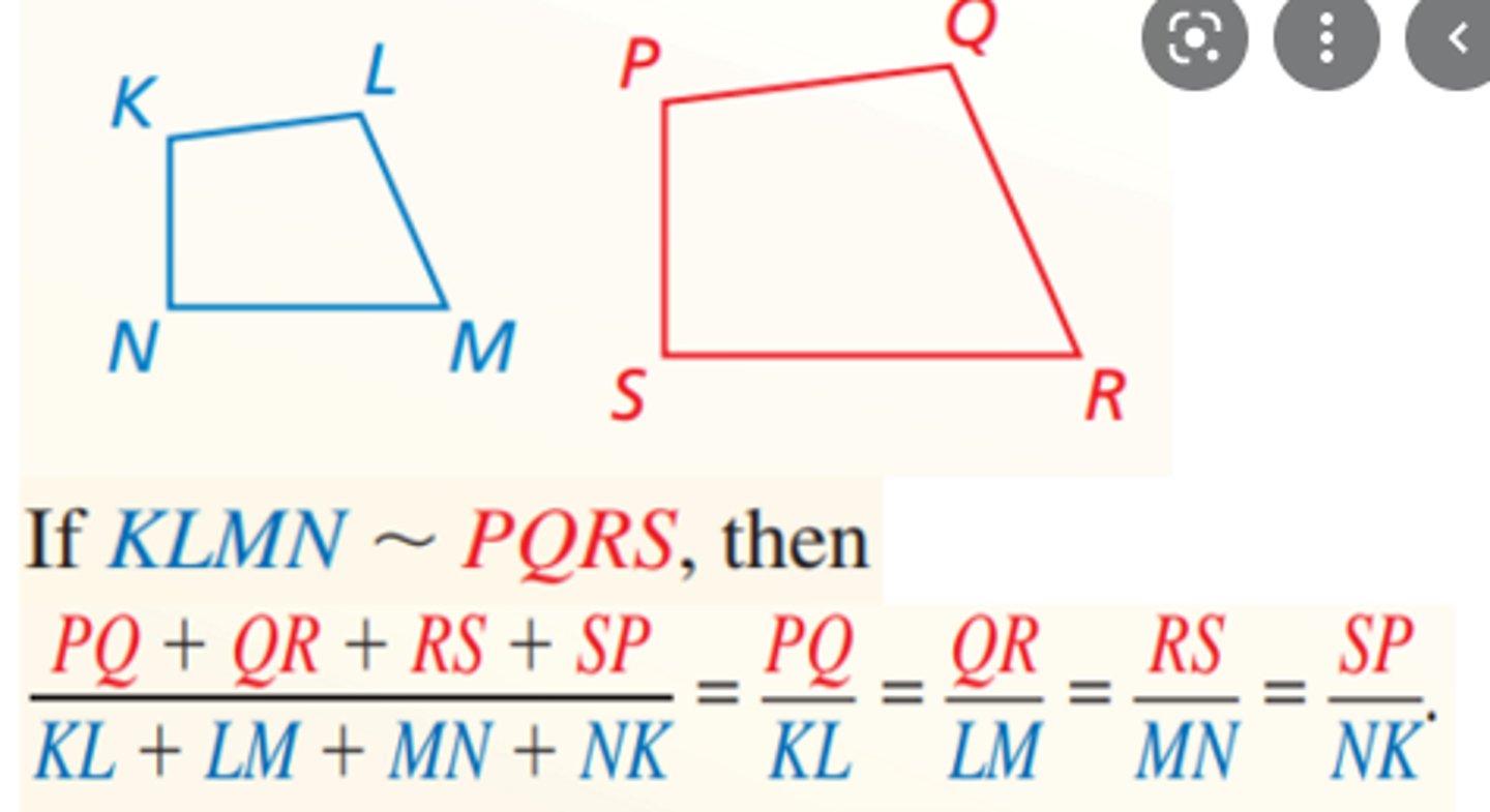 <p>If two polygons are similar, then the ratio of their perimeters is equal to the ratios of their corresponding side lengths</p>