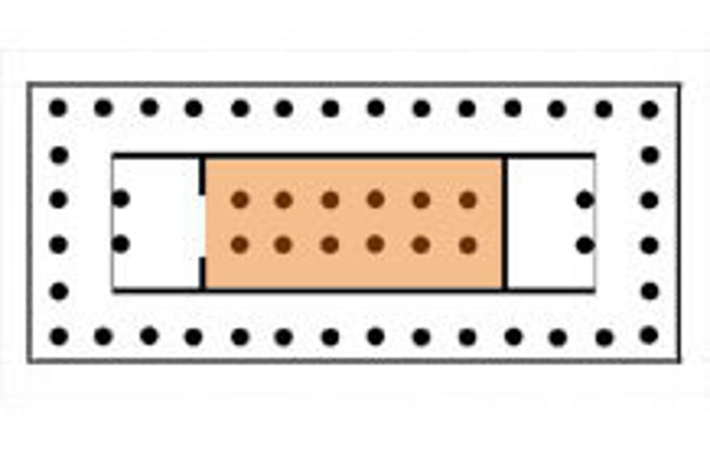<p>The body and main sanctuary of a Classical temple, as distinct from its portico and other external parts; sometimes "Naos"</p>