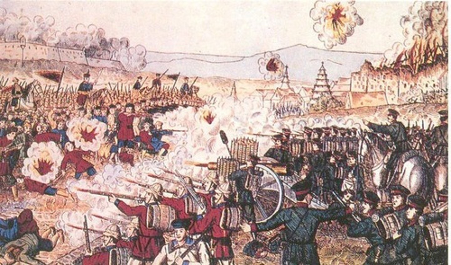 <p>Massive Chinese rebellion that devastated much of the country between 1850 and 1864; it was based on the millenarian teachings of Hong Xiuquan.</p>