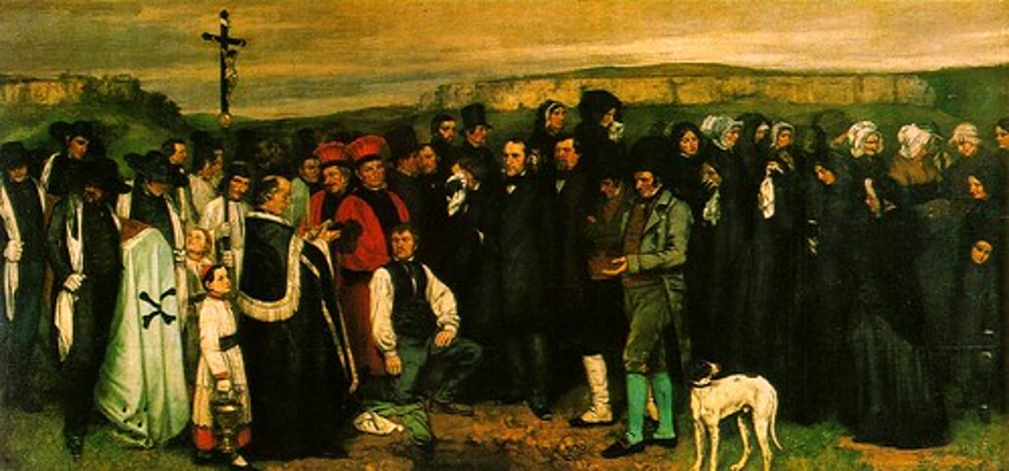 <p>Realism began following the 1848 French revolution. Courbet did not glamorize death and connected this revolution to revolutions of old. This was offensive to Parisian citizens. He captured real life as it was, in all of its hardship, which was very different from what everyone else was doing. Not to mention, they hated the way he applied paint.</p>