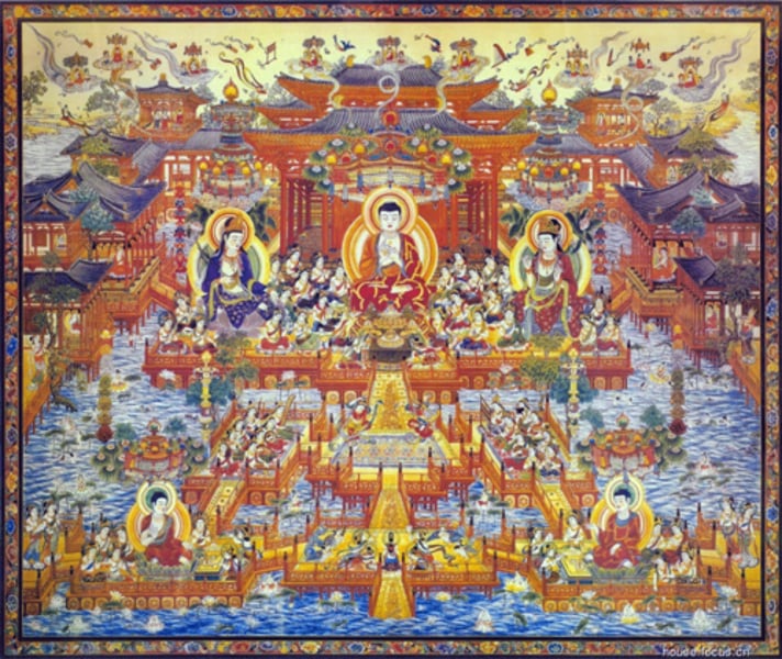 <p>"Great Vehicle" branch of Buddhism followed in China, Japan, and Central Asia. The focus is on reverence for Buddha and for Bodhisattva, enlightened persons who have postponed Nirvana to help others attain enlightenment. It was a more "user friendly" Buddhism that developed as Buddhism spread into East and Southeast Asia.</p>