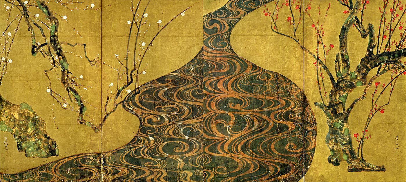 Artist/culture: Ogata Korin 
Date: 1710-1716 CE
Medium: ink, watercolor, gold leaf