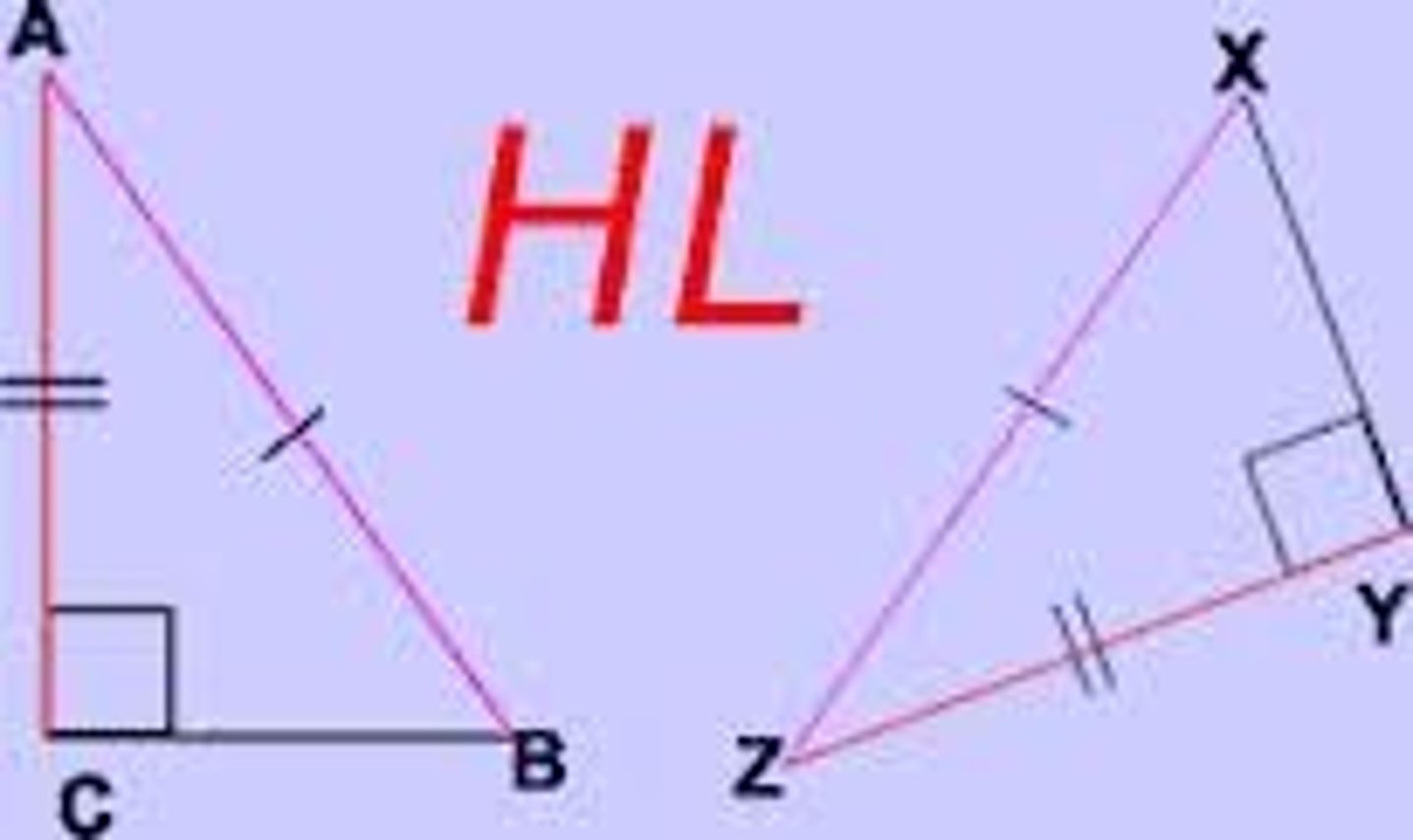<p>If 2 triangles have a right angle, a congruent leg, and a congruent hypotenuse, then the 2 triangles are congruent.</p><p>—&gt; you MUST show the triangles are right in order to use it</p>